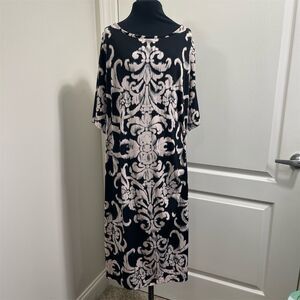 Connected Apparel Plus Size 22W Ikat Sheath Dress black Cream Knee Length sku136